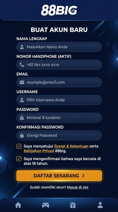 Tampilan halaman daftar 88big