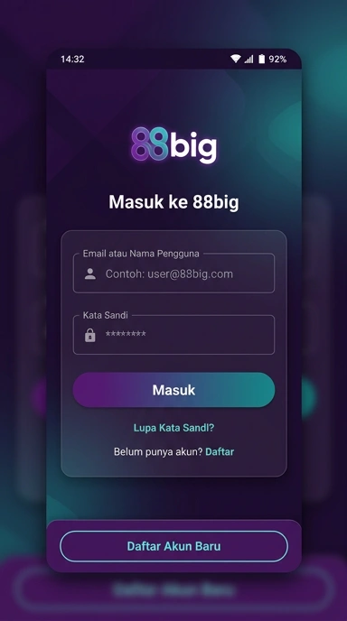 Tampilan halaman login 88big