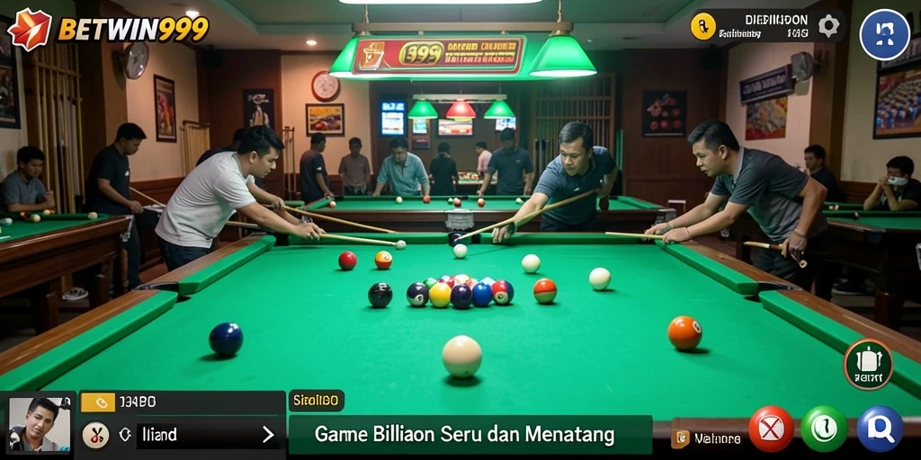 Tampilan antarmuka game billiard yang dinamis dan menarik.